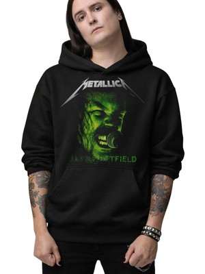 Fuddy Moda Unisex Metallica James Hetfield Baskılı Kapüşonlu Sweatshirt, Oversize Rock Band Temalı Hoodie