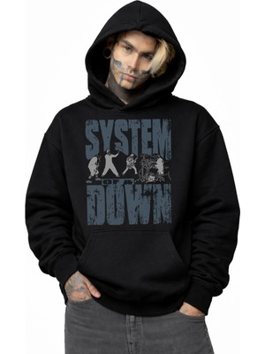 Fuddy Moda Unisex System Of A Down Baskılı Kapüşonlu Sweatshirt, Oversize Rock Band Temalı Hoodie