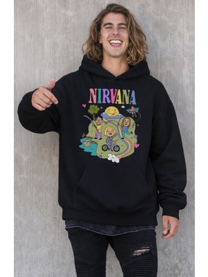 Fuddy Moda Unisex Funny Nirvana Baskılı Kapüşonlu Sweatshirt, Oversize Rock Band Temalı Hoodie