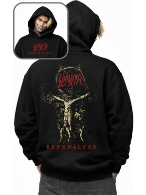 Fuddy Moda Unisex Slayer Repentless Sırt Baskılı Kapüşonlu Sweatshirt, Oversize Rock Band Temalı Hoodie