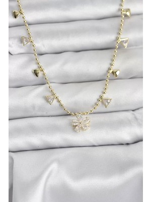 Uravas Store Pirinç Gold Renk Zirkon Taşlı Çiçek Model Kadın Kolye - TJ-BKO10642