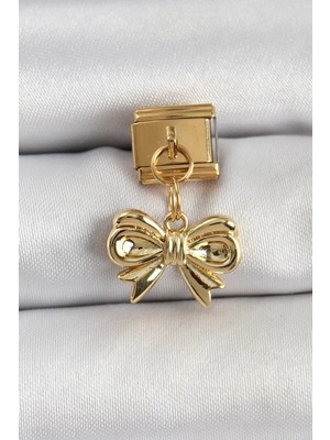 Uravas Store 316L Çelik Sallantılı Fiyonk Model Gold Renk Nomination Charm - TJ-BC1412