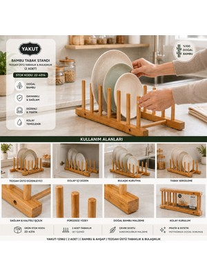 Renas Store 2pcs Bambu - Ahşap Tezgah Üstü Tabaklık - Bulaşıklık (5528)