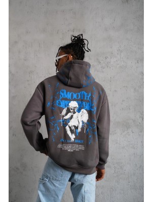 Tarz Yeri Erkek 3 Iplik Pamuklu Kapüşonlu Baskılı Cepli Oversize Sweatshirt Hoodie - Gri