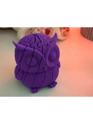 Renas Store 3D Baskı Hareketli Baykuş Figürü - Eklemli Flexi Oyuncak - Mor
