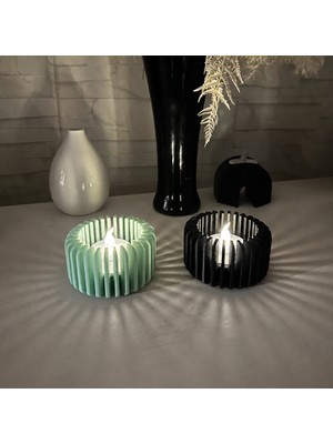 Renas Store 3D Baskı Modern Çizgili Mumluk - Tealight Mumluk (1 Adet)-Mint