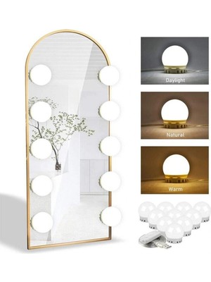 Renas Store Nostalji Hollywood Tarzı 10'lu Makyaj Masası Aynası Beyaz LED Işıklı Lamba USB (5047)