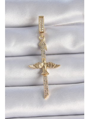 Renas Store Pirinç Gold Renk Zirkon Taş Detaylı Elif Model Anka Kuşu Figür Ajda Charm