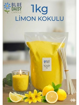 St. Morritz 1 kg Sarı Renkli Limon Kokulu Inci Tozu Mum ( 25 Adet 20 cm Fitil ile ) Toz Mum , Kum Mum