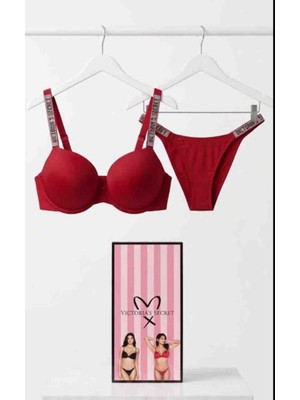 Evlium Victoria's Secret Taş Detaylı Düz Mikro Kumaş Sütyen Külot Ikili Takım