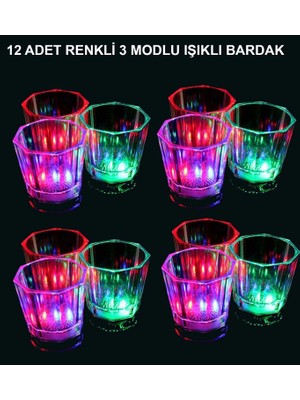 Pileli Store LED Işıklı Eğlence Bardakları - 3 Modlu Renk Değiştiren Bardak 12 Adet