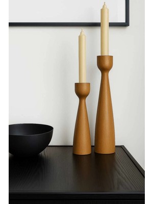 St. Morritz El Yapımı Burma Renk Ahşap Şamdan Seti (2'li) – 20 cm & 17.5 cm – Rustik Dekoratif Mumluk