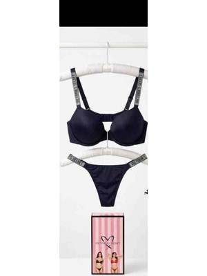 Evlium Victoria's Secret Taş Detaylı Düz Mikro Kumaş Sütyen Külot Ikili Takım