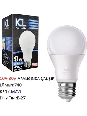 Renas Store 12V (10V-30V Aralığında Çalışır) Mavi LED Ampül 9W