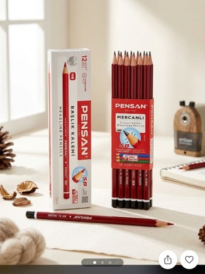 Renas Store 12 Adet Kurşun Kalem 12 Adet Kırmızı Kopya Kalem