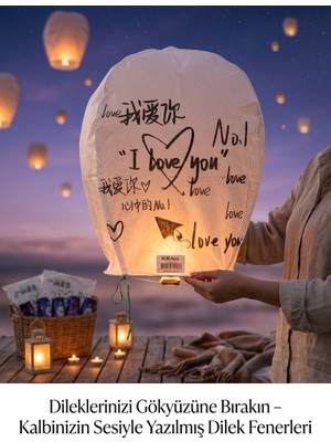 Renas Store Romantik Dilek Feneri - "ı Love You" Yazılı Gökyüzü Feneri Küçük Boy