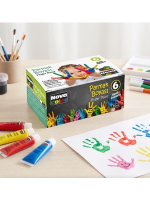 Renas Store Parmak Boyası - 6 Renk (Sarı, Kırmızı, Mavi, Yeşil, Beyaz, Siyah) Küçük Boy, Çocuklar Için Eğlenceli Desenler