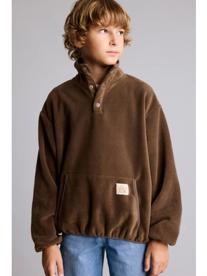 DeFacto Oversize Çıtçıtlı Dik Yaka Kanguru Cepli Polar Basic Sweatshirt Erkek Çocuk I8493A826WN