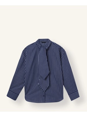 DeFacto Oversize Kravat Yaka Çizgili Poplin Uzun Kollu Gömlek I7958AX26AU