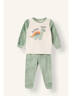DeFacto Dinozor Baskılı Pelüş 2'li Pijama Takımı Erkek Bebek I2368A526CW
