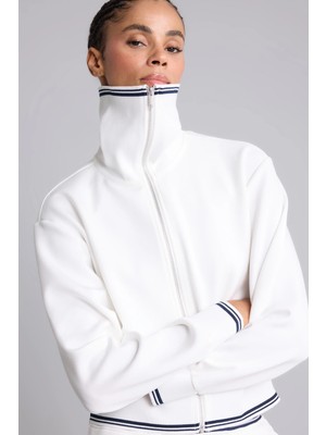 DeFacto Standart Fit Fermuarlı Dik Yaka Çizgi Detaylı Modal Basic Sweatshirt Hırka H4700AX26AU