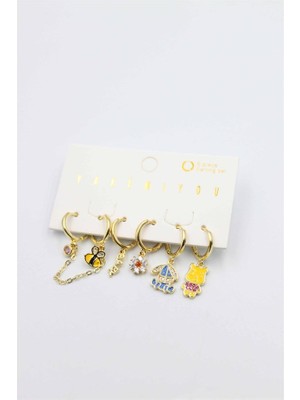 Renas Store Renkli Taşlı Set Küpe - Altın
