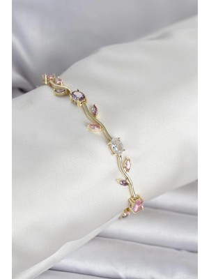 Pileli Store Pirinç Gold Renk Çiçek Sarmaşık Model Kadın Bileklik - TJ-BB8433