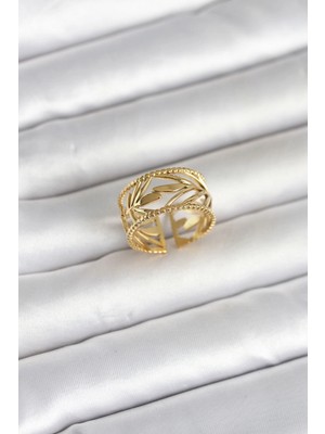 Pileli Store 316L Çelik Gold Renk Başak Model Kadın Yüzük TJ-BYK4182