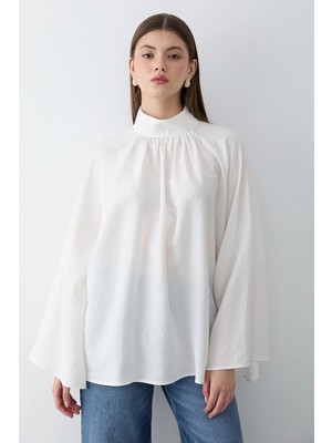 Jaste Kadın Hakim Yaka Pelerin Kollu Oversize Bluz