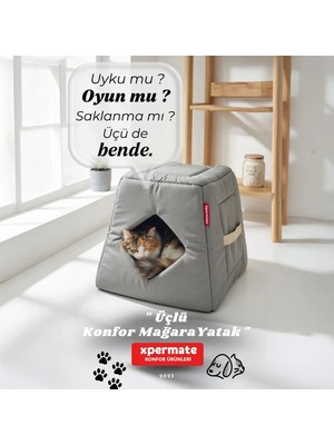 Xpermate Kedi Evi Kedi Yuvası 3 Fonksiyonlu Antrasit Kedi Mağarası Küçük Irk Köpek Evi 47 x 47 x 33 cm Genel Kullanım