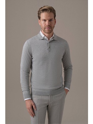 Hemington Extrafine Merino Açık Gri 3 Düğme Polo Triko