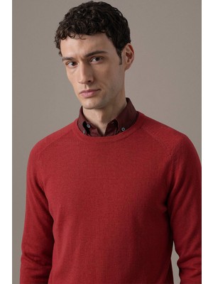 Hemington Extrafine Merino Bisiklet Yaka Kırmızı Triko