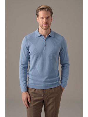 Hemington Modal Pamuk Karışım Argyle Desen Mavi Polo Triko