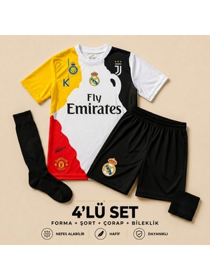 Sonvadi Ronaldo Özel Tasarım Sarı Çocuk Futbol Forması 4'lü Set Forma + Şort + Çorap + Bileklik
