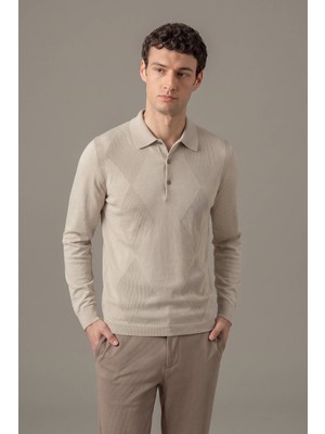 Hemington Modal Pamuk Karışım Argyle Desen Bej Polo Triko
