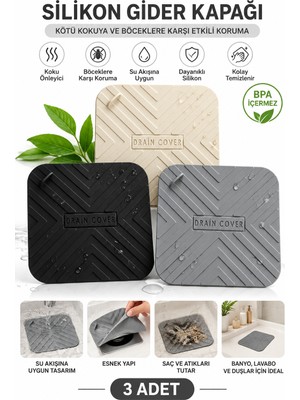Evolis Kitchen 3 Adet Kötü Koku Önleyici Silikon Mat Banyo Mutfak Lavabo Balkon Gider Tıpası Kapağı Böcek Önleyici