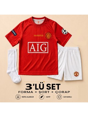 Sonvadi Manchester United Ronaldo 7 Kırmızı Çocuk Futbol Forması 3'lü Set Forma + Şort + Çorap