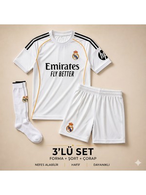 Sonvadi Real Madrid Arda Güler 25/26 Sezon Çocuk Futbol Forması 3'lü Set Forma + Şort + Çorap