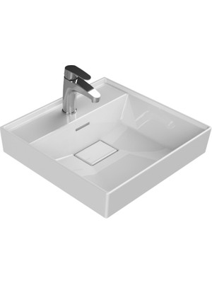 Cerastyle Turkuaz Sharp Etajerli Lavabo 48*48 cm Modern Tasarım ve Ferah Hazne Özelliği