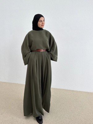 Moda Aksa 5308 Pileli Takım Koyu Haki