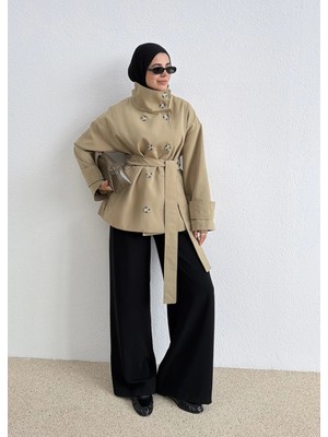 Moda Aksa 568 Bnt Dik Yaka Trench Yeşil