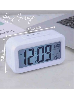 Atay Garage Dijital Alarmlı Masa Saati - Sensörlü Işıklı, Termometreli, Takvimli (13.5 x 7.5 Cm)
