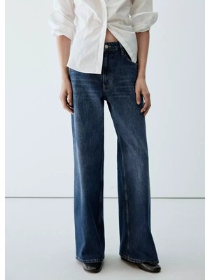 Mango Strass Taşlı Wide Leg Jean Pantolon