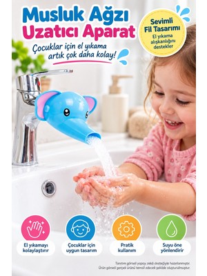 Toyfest Musluk Ağzı Uzatıcı Aparat Çocuk El Yıkama Yardımcısı Lavabo Başlığı Fil Figürlü 10x10x6,5 cm