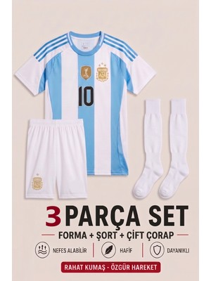 Sonvadi Arjantin Messi 24/25 Sezon Çocuk Futbol Forması 3'lü Set Forma - Şort - Çorap