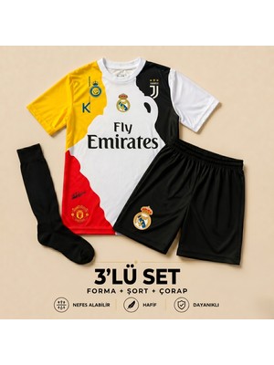 Sonvadi Ronaldo Özel Tasarım Sarı Çocuk Futbol Forması 3'lü Set Forma - Şort - Çorap