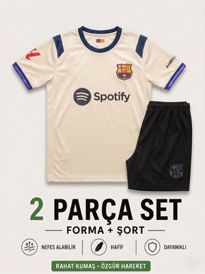 Sonvadi Barcelona Lamine Yamal Krem Çocuk Futbol Forması 2'li Set Forma - Şort