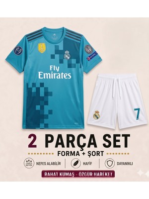 Sonvadi Real Madrid Ronaldo Turkuaz Çocuk Futbol Forması 2'li Set Forma - Şort
