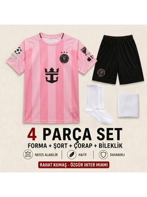 Sonvadi Inter Miami Messi Yeni Sezon Çocuk Futbol Forması 4'lü Set Forma - Şort - Çorap - Bileklik