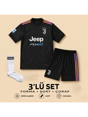 Sonvadi Juventus Ronaldo Siyah Çocuk Futbol Forması 3'lü Set Forma - Şort - Çorap